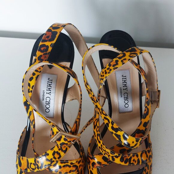 Jimmy Choo Patent Leather Leopard Print Shoes - Size 38 (US 7.5) - Picture 5 of 7